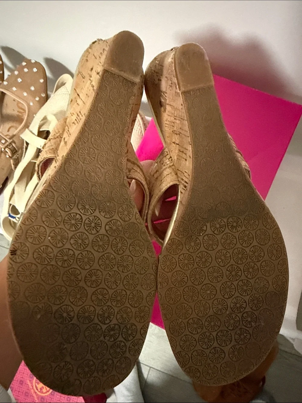Tory Burch Gold Metallic Footbed Cork-Trim Thong Sandals